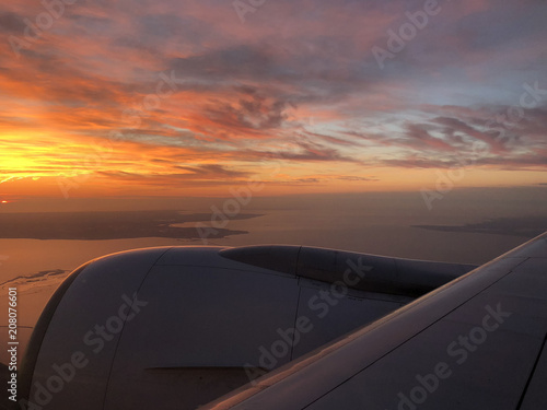 Sunset when flying over The Netherlands