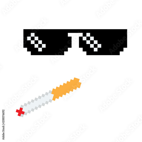 Glasses pixel vector icon Pixel Art boss or gangster Glasses of Thug Life Meme and smoke.
