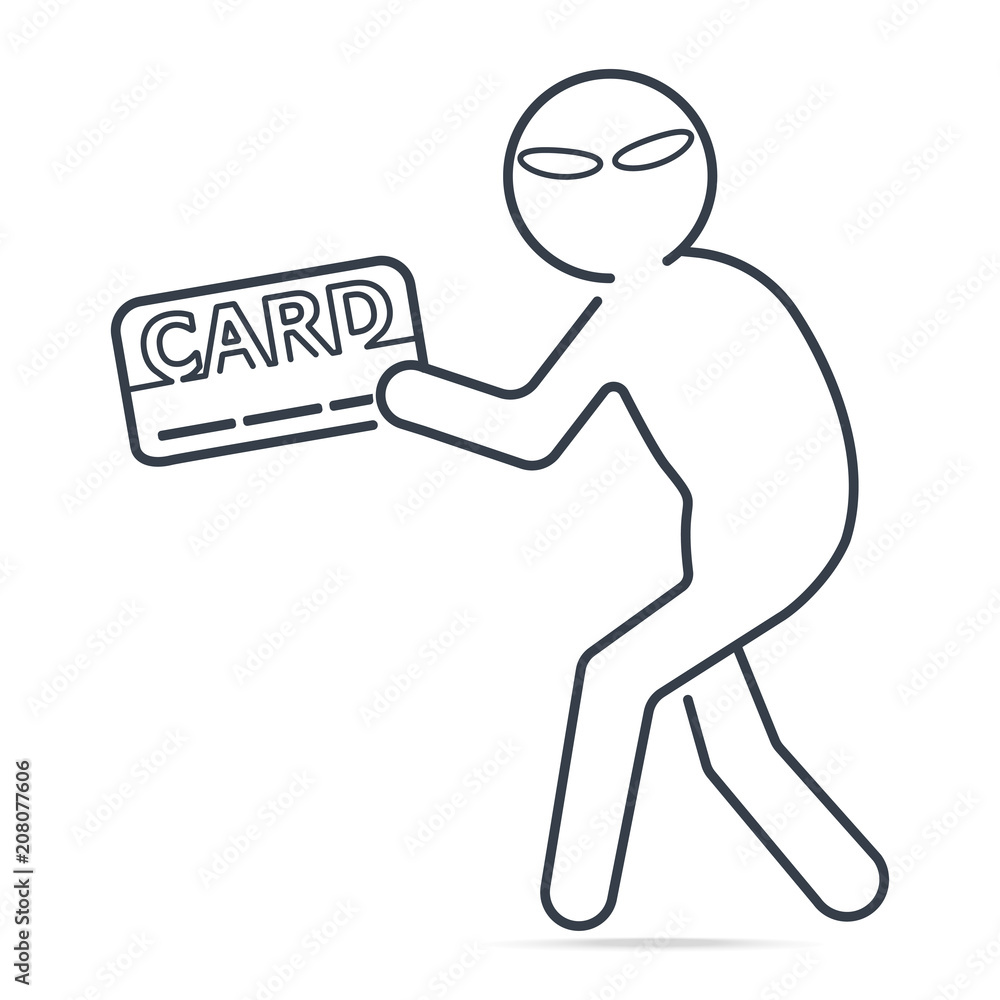 Thief stealing money or card icon. Simple line illustration. Thief stealing money or card icon. Simple line illustration.