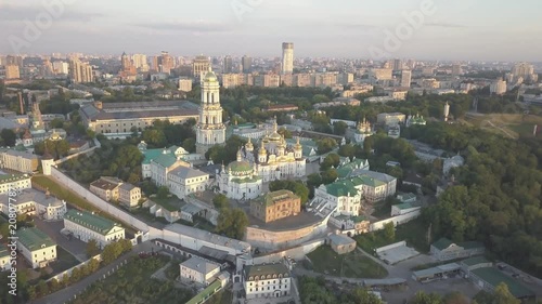 Wallpaper Mural Aerial top panoramic view of Kiev Pechersk Lavra monastery and churches on hills from above at morning sunrise, Kyiv, Ukraine Torontodigital.ca