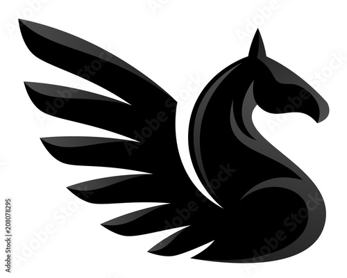 Black Pegasus on a white background