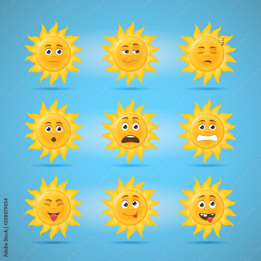 Sun emoticons second set of cartoon illustrations Sun emoticons second set of cartoon illustrations