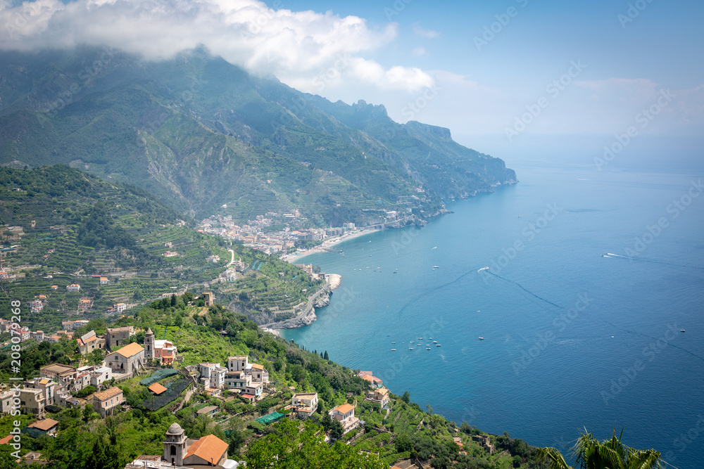 Ravello, Amalfi Coast, Italy. Villa and vista on the sea from a terrace