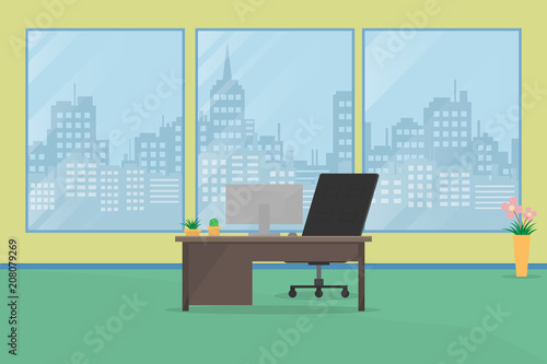 Interior office business.indoor background with table and computer.vector and illustration