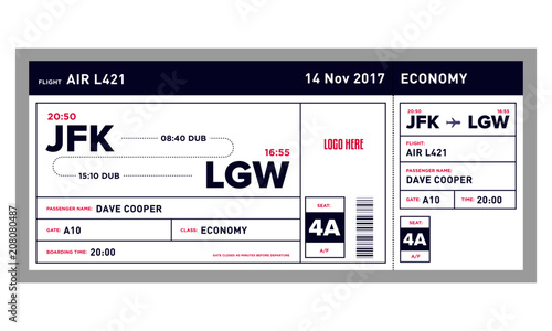 Modern and airline Boarding pass ticket design with flight time and passenger name. vector illustration.