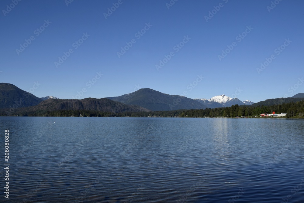 view from the shores of the Sproat Lake towards the Vancouver Island Ranges, Vancouver Island British Columbia Canada 