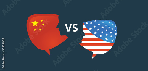 trade war, America China tariff business global exchange international. USA versus China . two speech bubbles face to face, symbol for the relationship between the two countries.