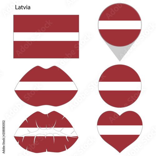 Flag of Latvia, set. Correct proportions, lips, imprint of kiss, map pointer, heart, icon. Abstract concept. Vector illustration on white background. Free Download Flag of Latvia, set. Correct proportions, lips, imprint of kiss, map pointer, heart, icon. Abstract concept. Vector illustration on white background. - GFXLoad