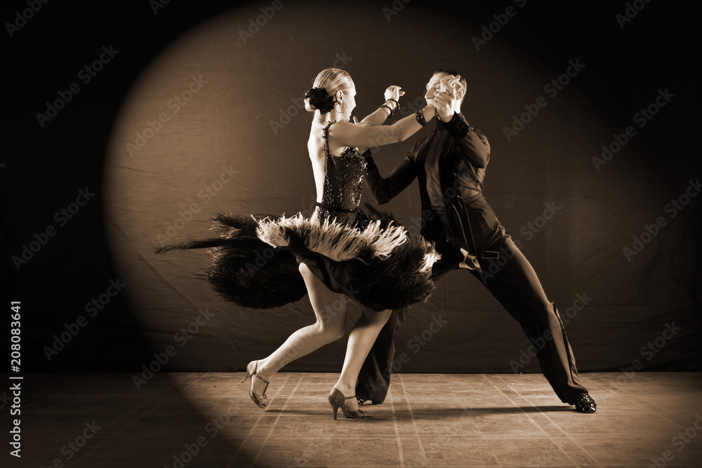 Obraz premium dancers in ballroom isolated on black background