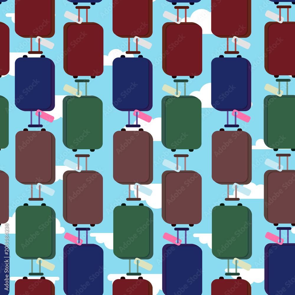 Vector seamless pattern. Suitcases on the sky background. Symbol of travellings and jorneys. Vector seamless pattern. Suitcases on the sky background. Symbol of travellings and jorneys.