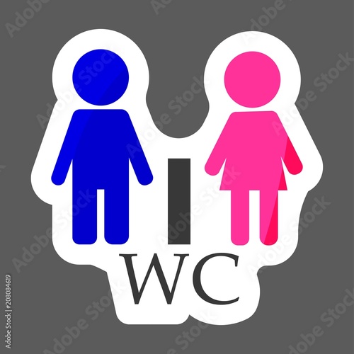 WC   Toilet door plate colored sticker vector  icon. Man and women on. Layers grouped for easy editing illustration. For your design.