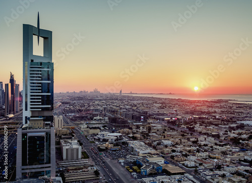 Dubai International Financial Centre at sunset, elevated view, Dubai photo