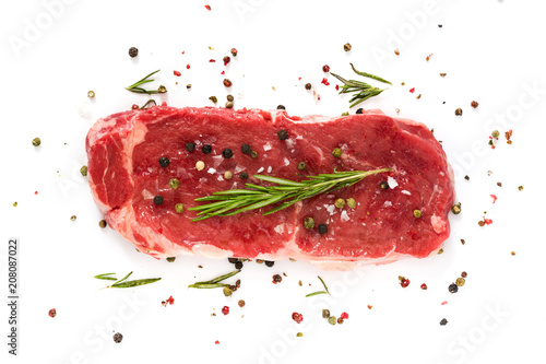 Raw beef steak with spicy ready to be cooked isolated on white background