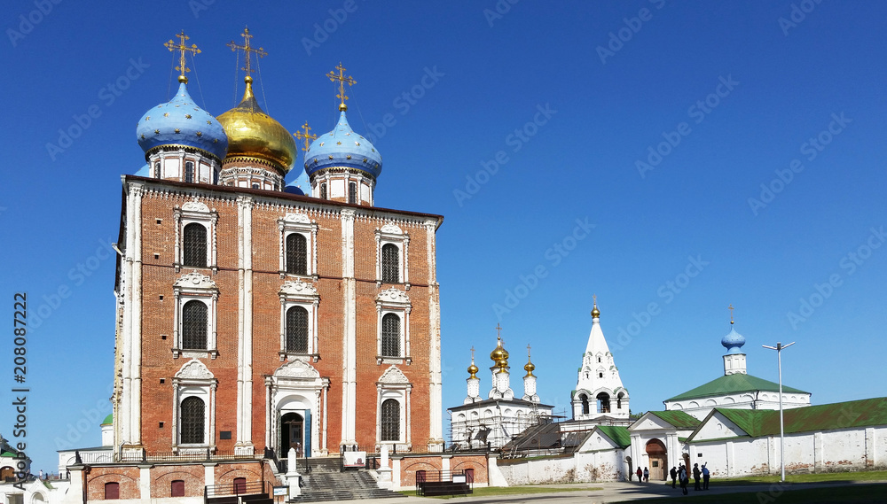 Uspensky cathedral. Ryazan Kremlin, Assumption Cathedral and Epiphany Church. Ryazan, a town on a summer day