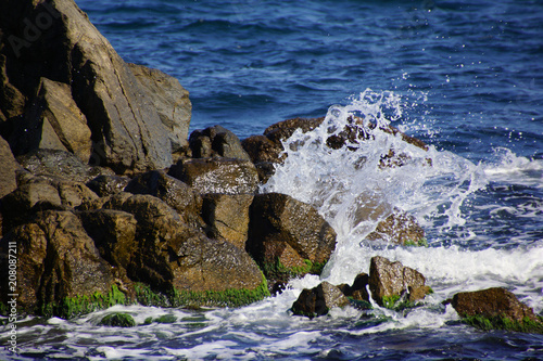 Sea ​​waves splashing about the coastal rocks, Sozopol, Bulgaria
