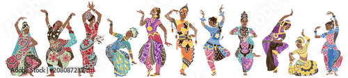 Dancing girls in bright oriental costumes