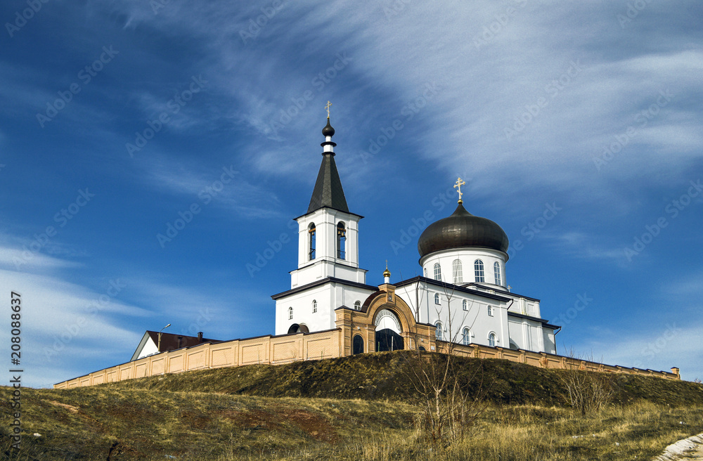 Orthodox monastery against the blue sky.