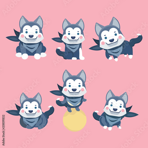 Cartoon character Siberian husky dog poses.

