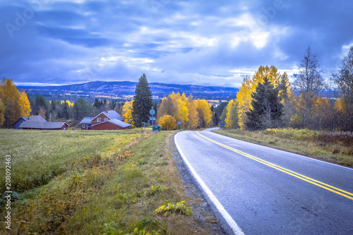 Autumn road view from Sotkamo, Finland.