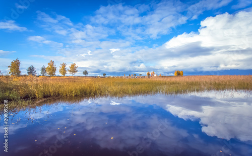 Autumn lake wiew from Lake Oulu.  Kajaani  Finland.