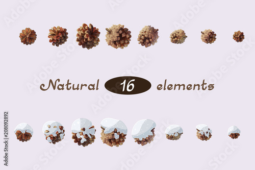 vector winter christmas pine cone, pinecone set