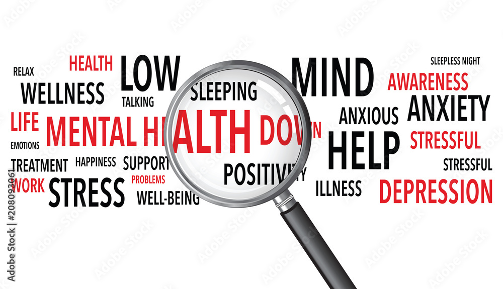 mental health words background magnifying glass mental health words background magnifying glass
