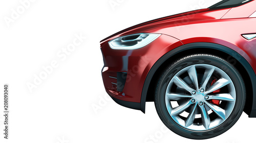 front of the red car side view 3d render on white no shadow