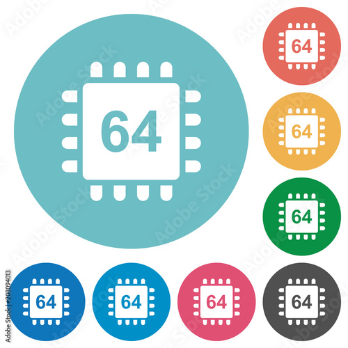 Microprocessor 64 bit architecture flat round icons