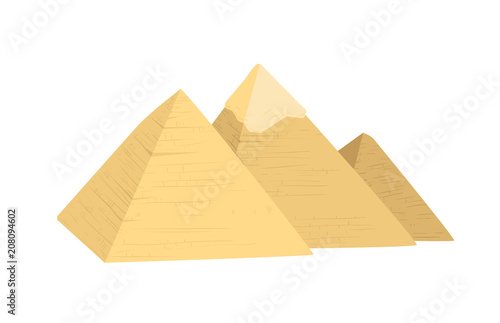 Egypt pyramids in flat style isolated on white background.