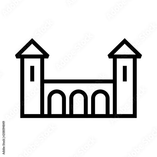 Castle building icon lined simple flat style illustration