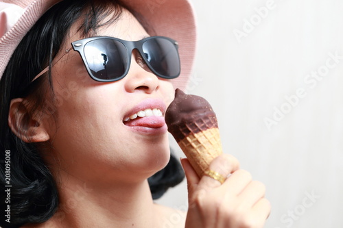 the woman eating ice-cream