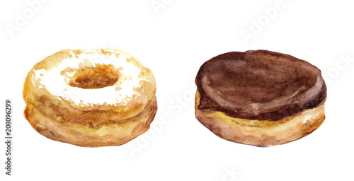 Watercolor painted donuts