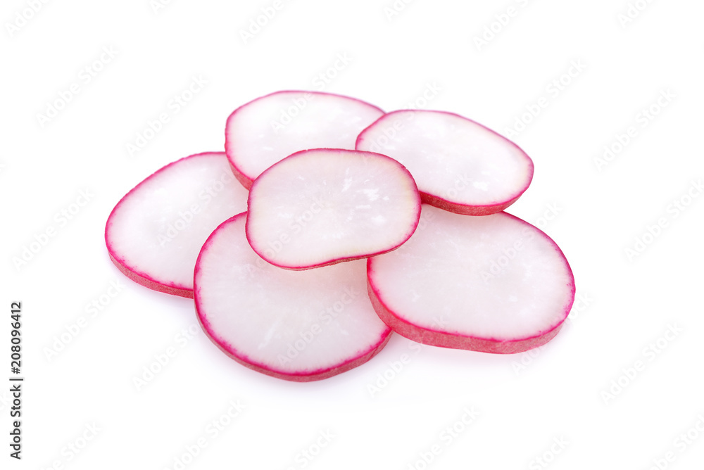 Obraz premium sliced fresh radish on white background