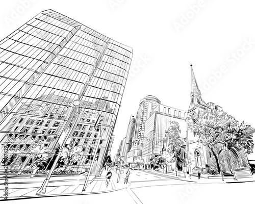 Ottawa. Canada. Hand drawn. Unusual Street sketch, vector illustration