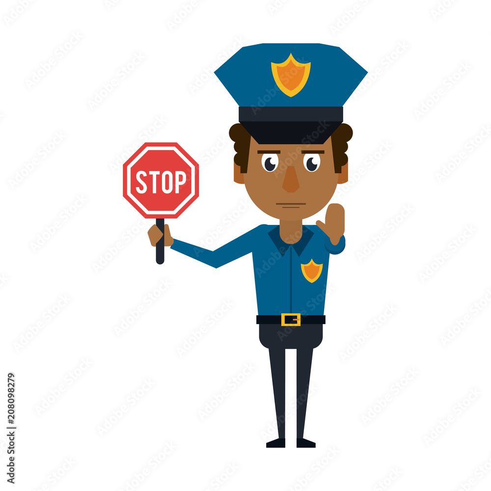 Police with stop road sign vector illustration graphic design