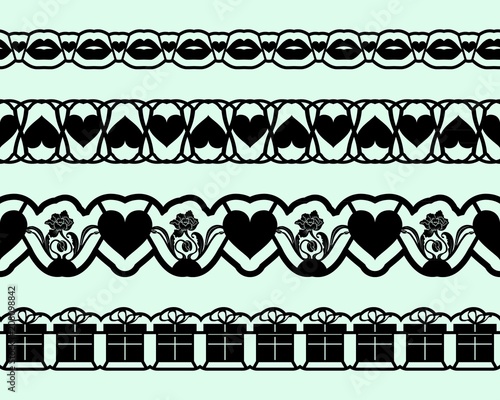 Laser cutting template borders for design cards invitations, interior decorating, elements embellishment. Set of seamless lace tapes for Valentines day.