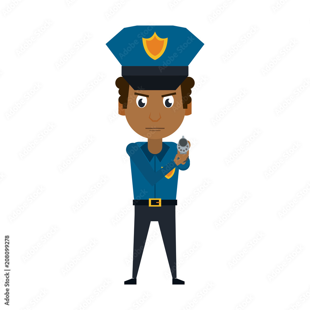 Cop pointing wiht handgun cartoon vector illustration graphic design