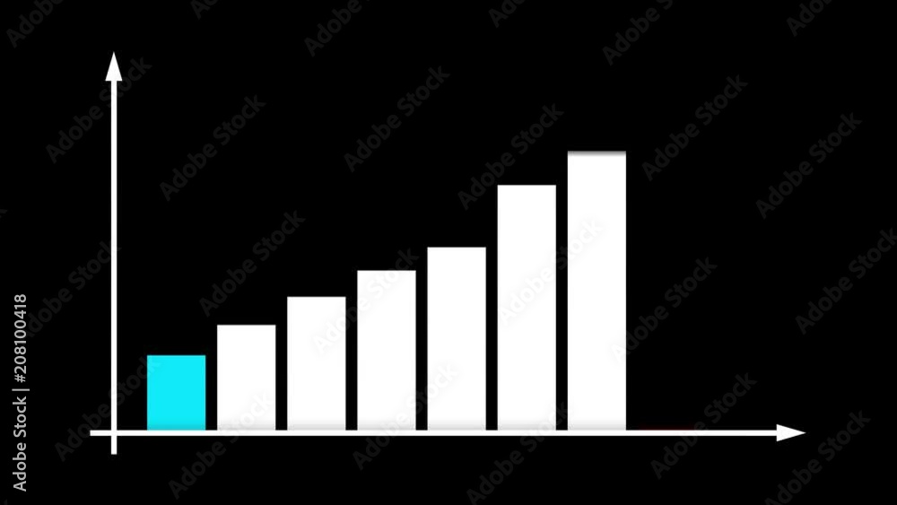 An impressive 3d rendering of a bar graph chart with blue, white and red columns increasing and decreasing according to a vertical line with a spiky arrow in the black background.