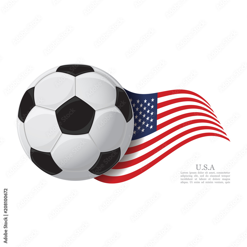 USA waving flag with a soccer ball. Football team support concept USA waving flag with a soccer ball. Football team support concept