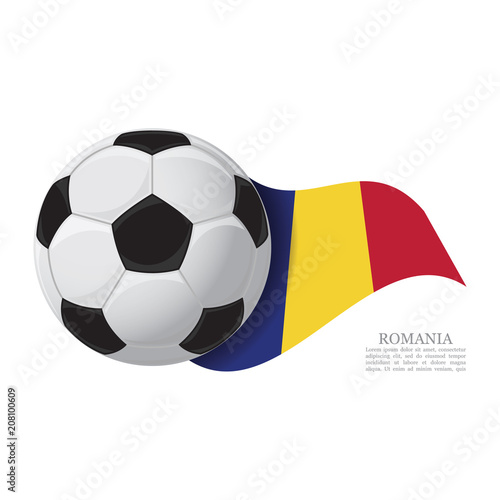 Romania waving flag with a soccer ball. Football team support concept