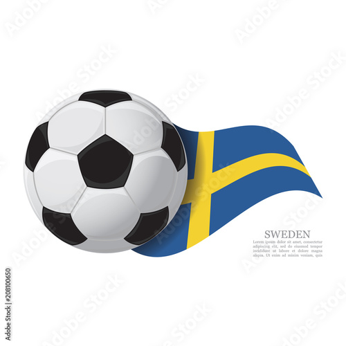 Sweden waving flag with a soccer ball. Football team support concept