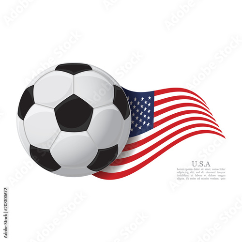 USA waving flag with a soccer ball. Football team support concept