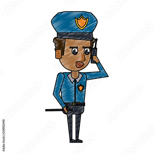 Police officer with radio cartoon vector illustration graphic design