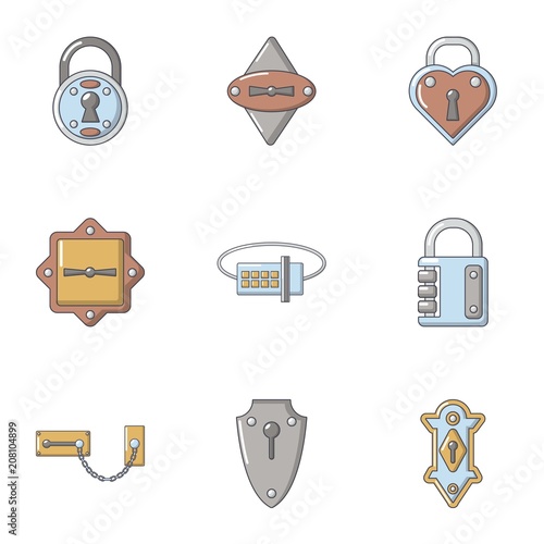 Padlock icons set. Cartoon set of 9 padlock vector icons for web isolated on white background