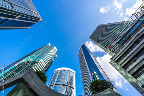 Photography up view of modern office building in hongkong china