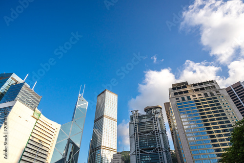 Photography up view of modern office building in hongkong china