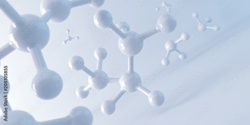 white molecule or atom, Abstract Clean structure for Science or medical background, 3d illustration. - obrazy, fototapety, plakaty 