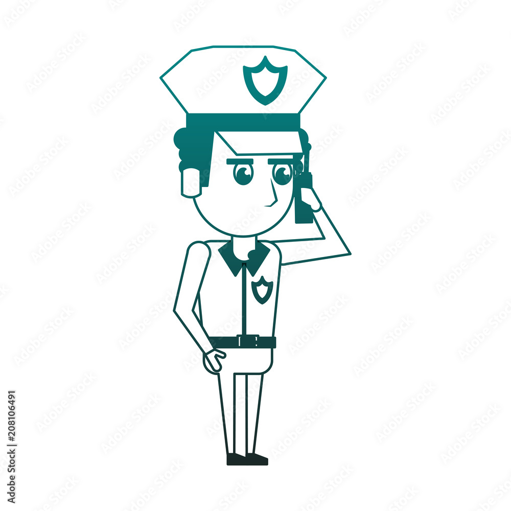Police officer with radio cartoon vector illustration graphic design