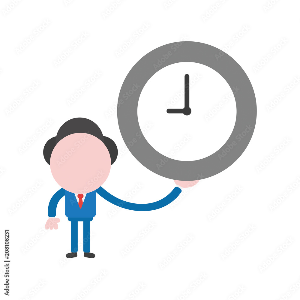 Vector businessman character holding clock Vector businessman character holding clock
