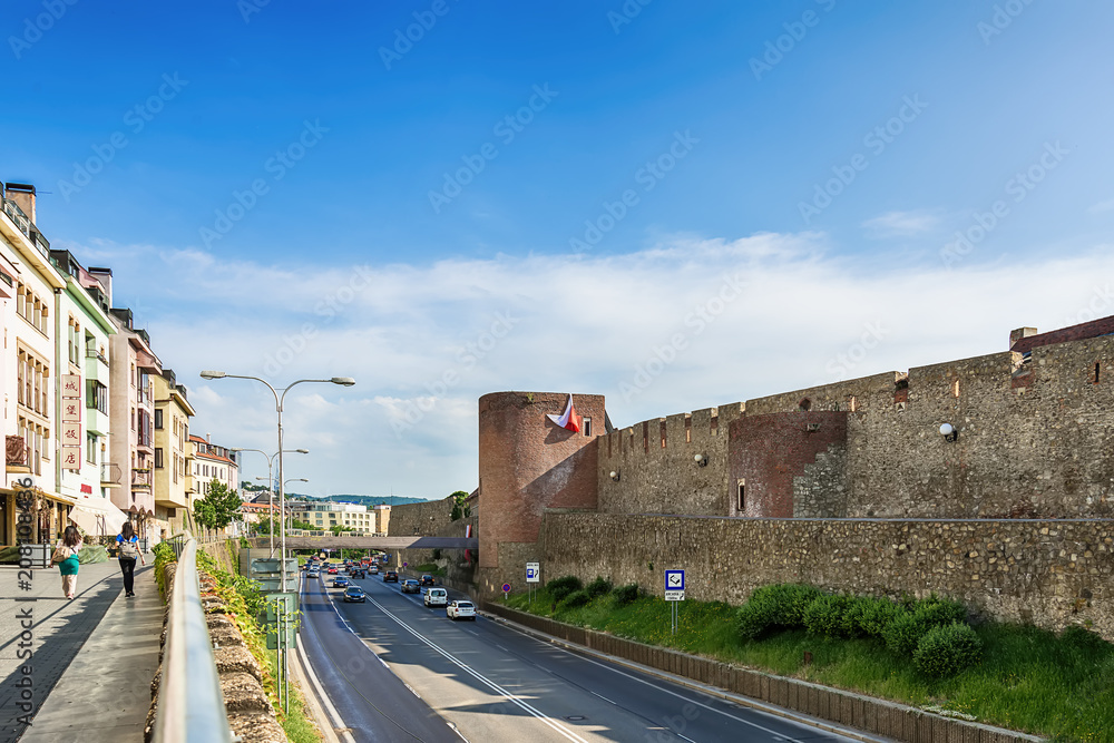 Naklejka premium Bratislava, Slovakia May 24, 2018: Bratislava ancient city walls, Slovakia. Medieval City Walls. 